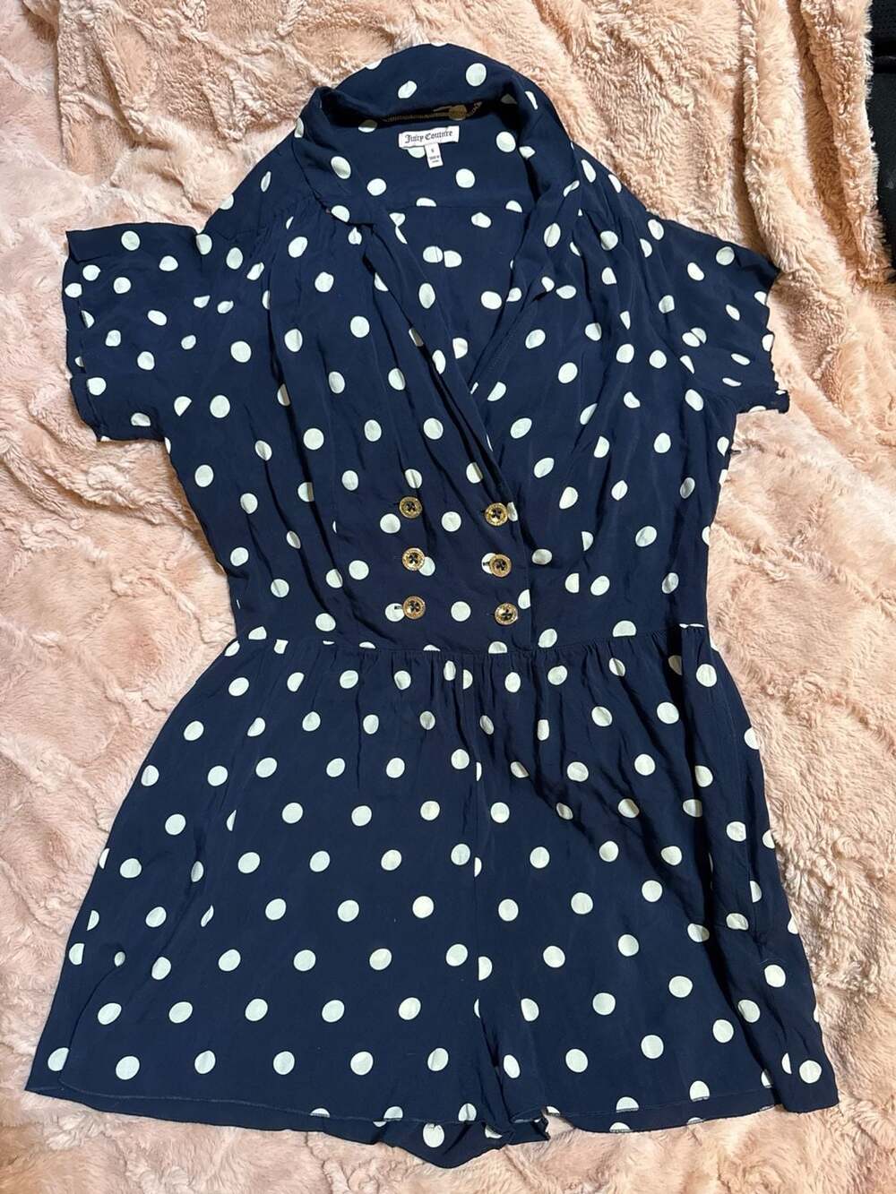 Juicy Couture Navy Polka Dot Double Breasted Romper Size S